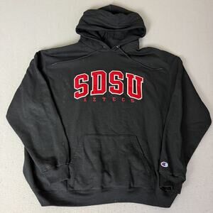 Champion Eco SDSU Aztecs Hoodie Mens 2XL Black Pullover Sweatshirt Spell Out